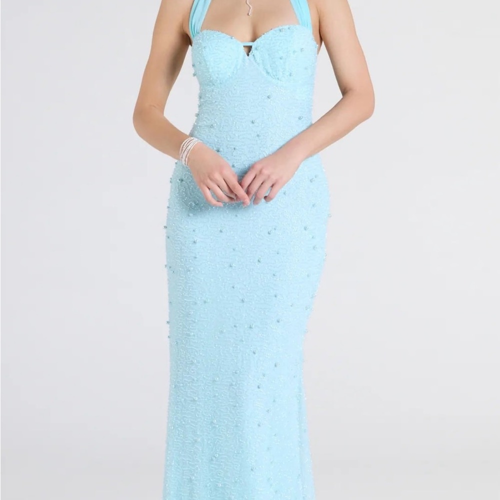 Elegant Blue Halter Dress